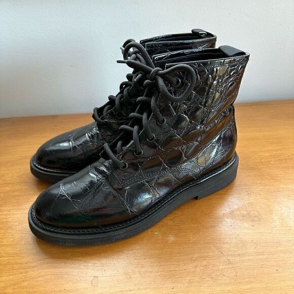 AGL Women’s Moreen Black Embossed Leather Lace-Up Combat Boot - Picture 13 of 13